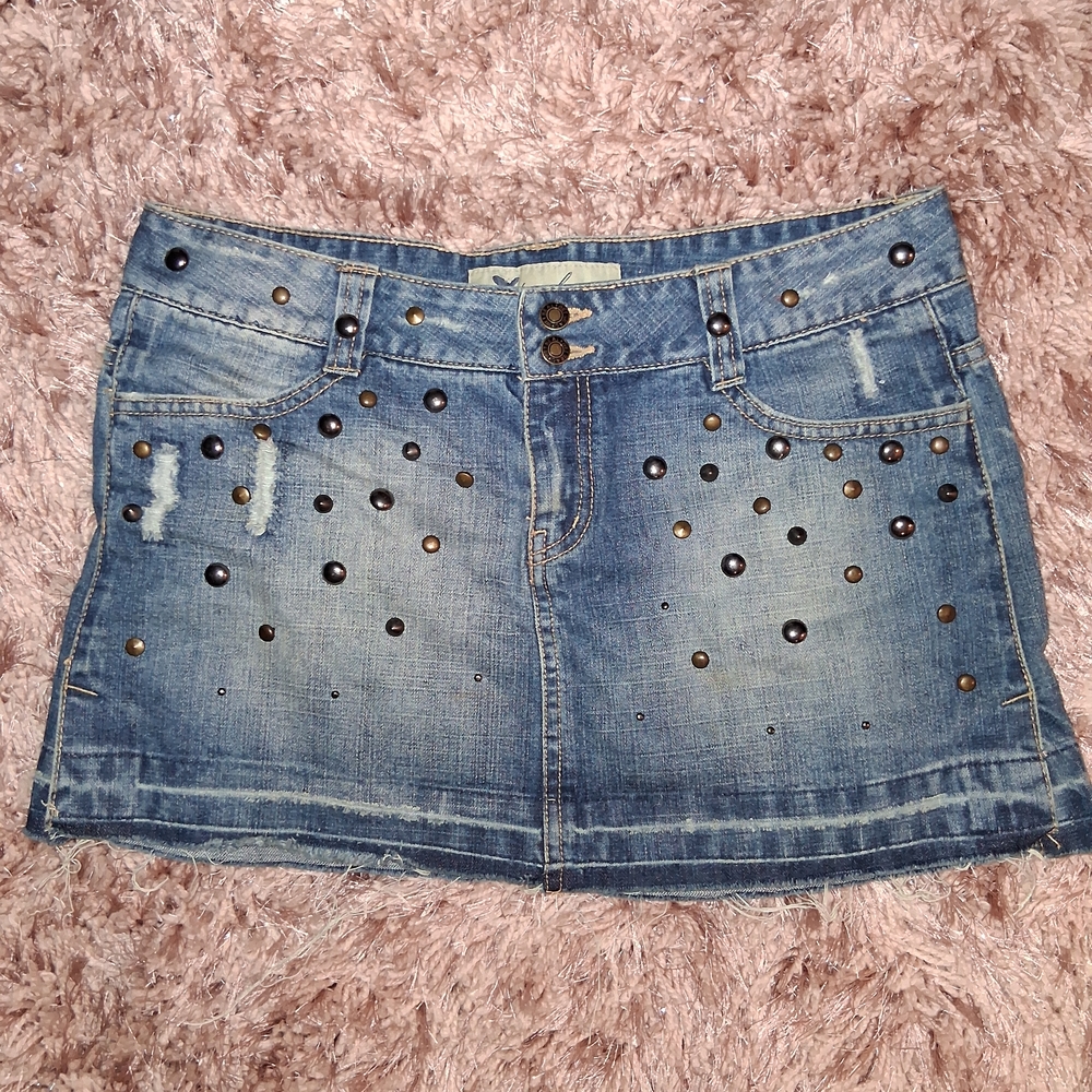 Wet Seal Denim Mini Skirt with Studs - Blue